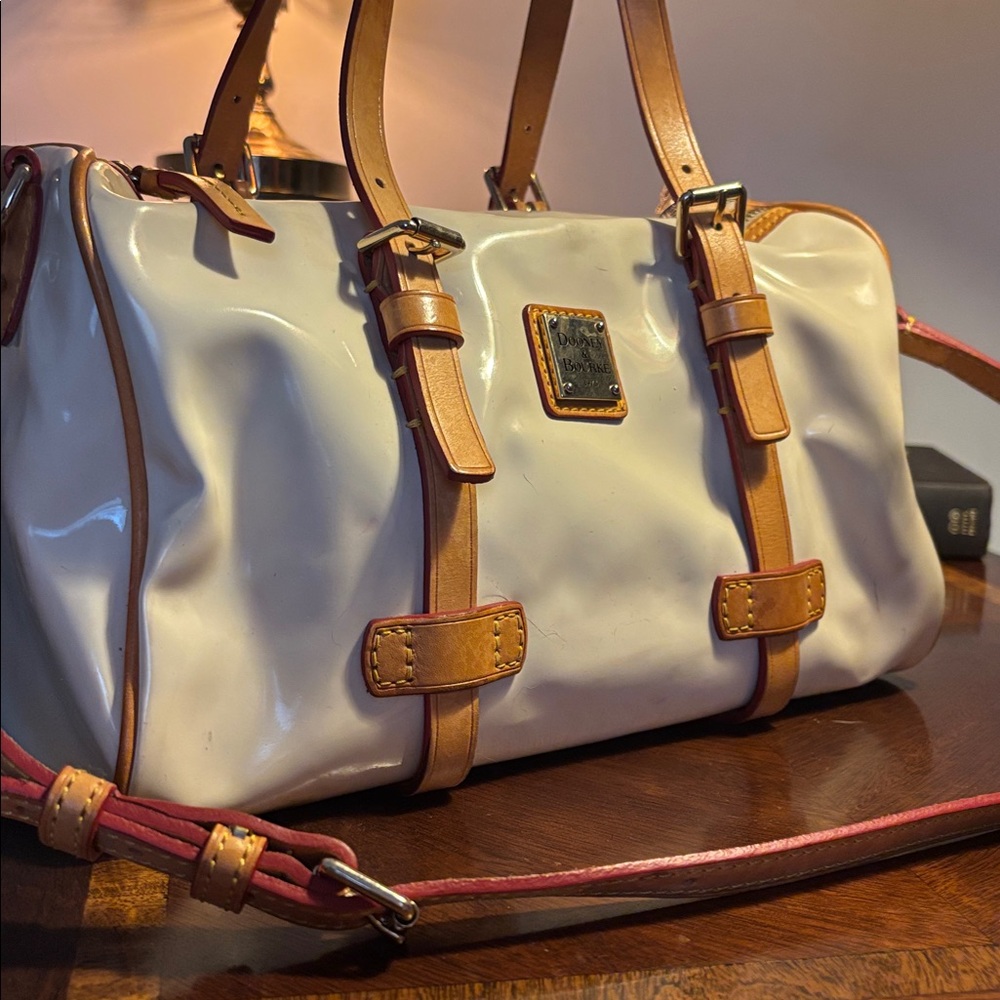 Dooney & Bourke Cream and Tan Leather Handbag w/ red details